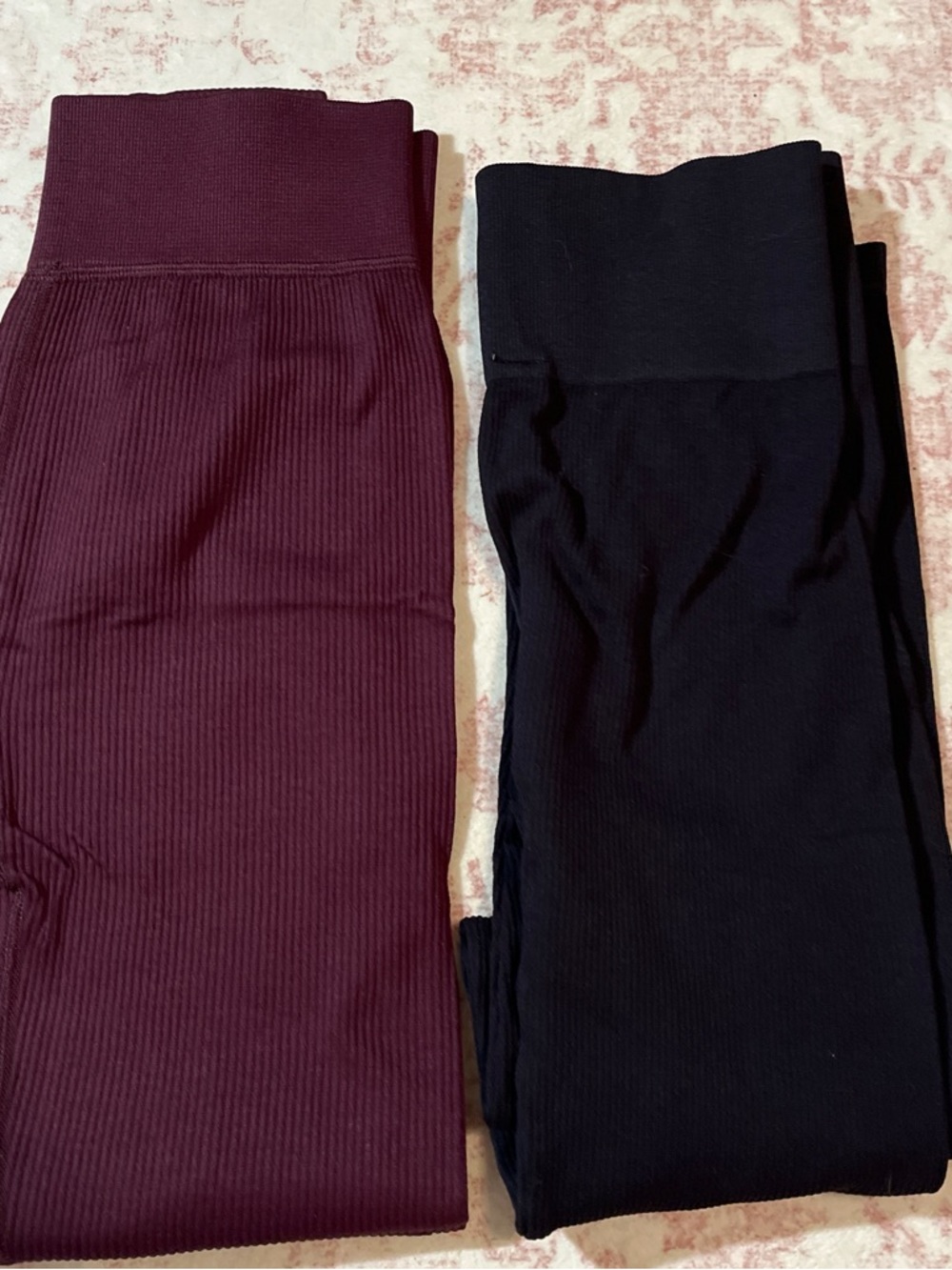 Ribbed Leggings - Burgundy and Black